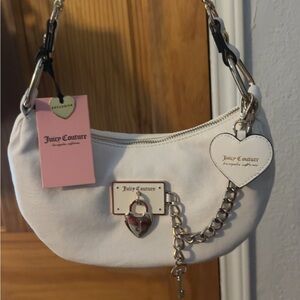 Juicy Couture White Heart Charm Chain Shoulder Bag